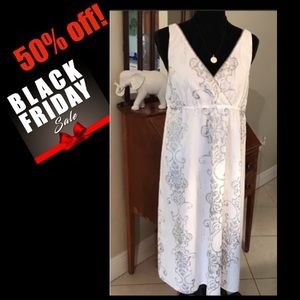 LOFT 100% cotton white & silver sundress. Size 14